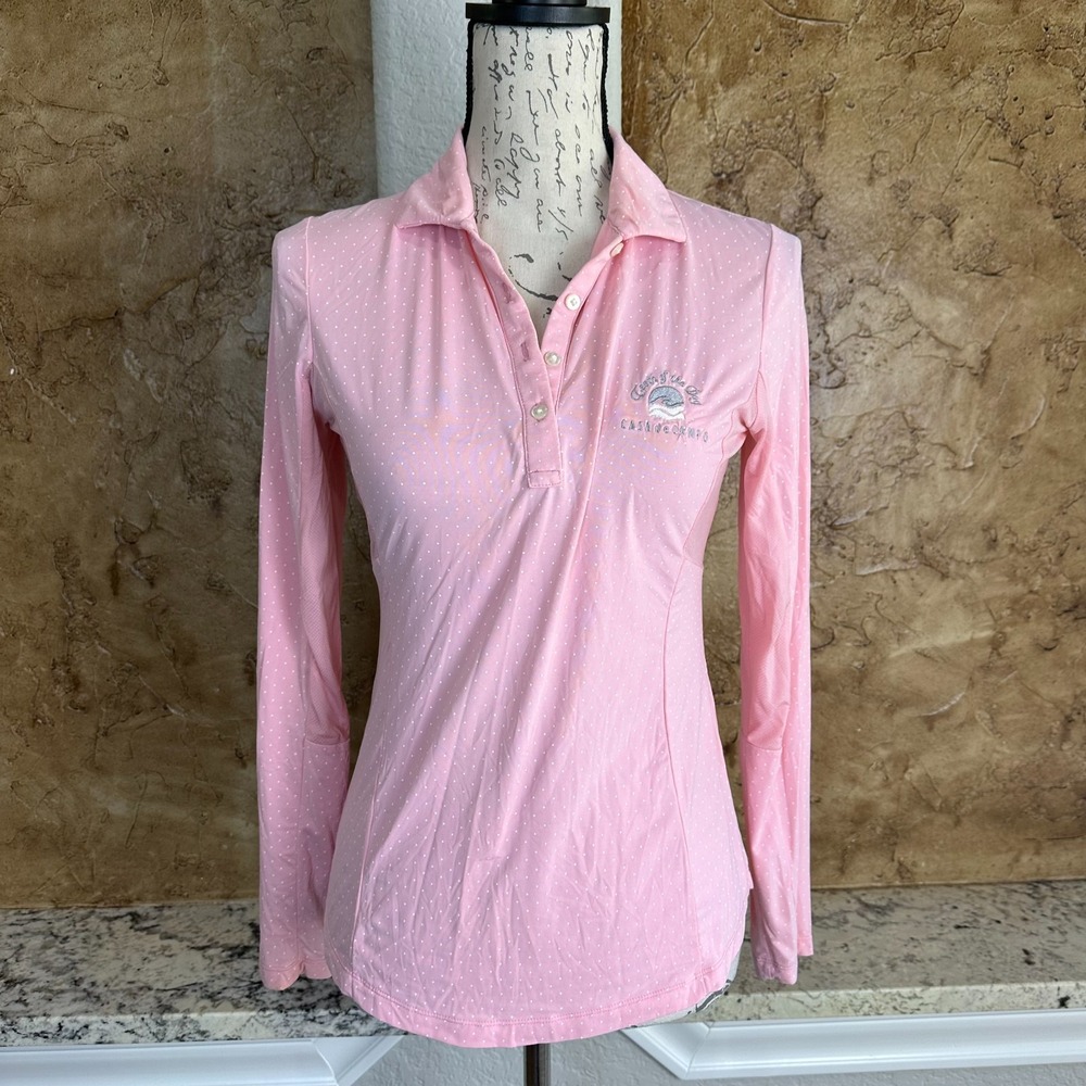Footjoy Polo Womens XS Long Sleeve Polka Dot Casa De Campo Logo Teeth Of The Dog